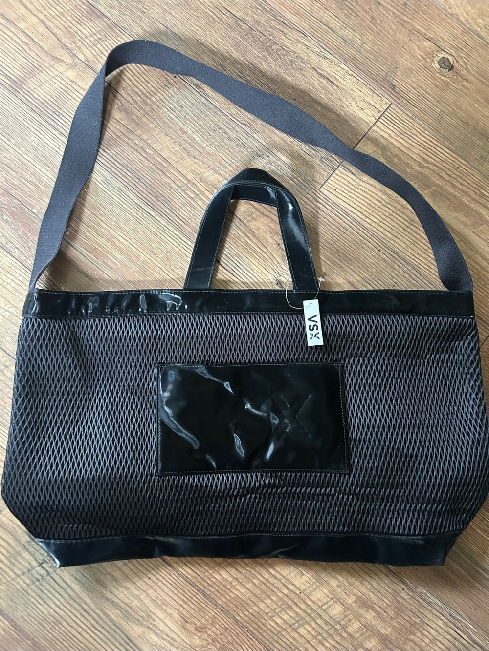 VSX Black Mesh Tote with Patent Trim